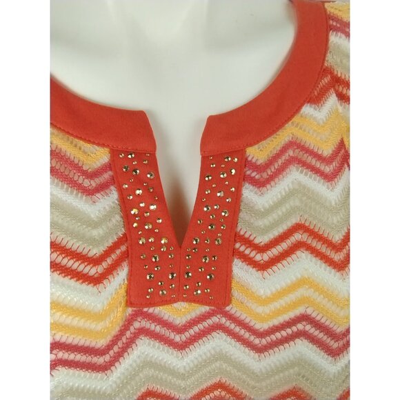 Alfred Dunner Womens Large Chevron Zigzag Knit Top With Studded Neckline - Picture 4 of 8